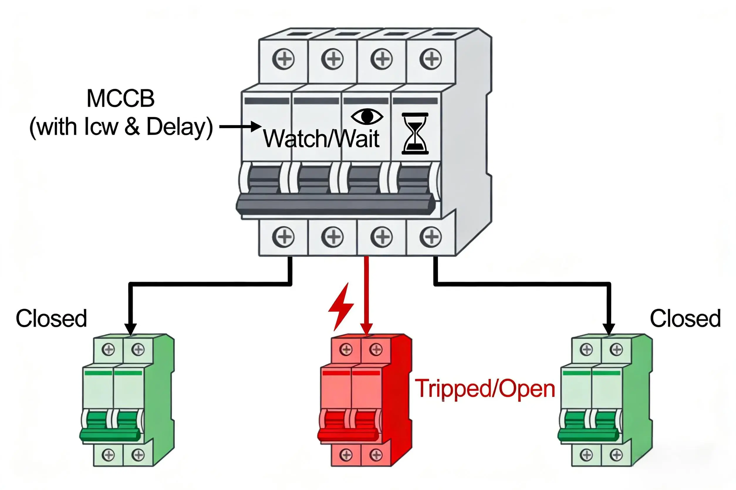 MCB Fault Tripping with MCCB Selective Delay Schematic